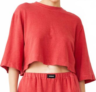 Monrow Womens French Terry Oversized Top In Cherry