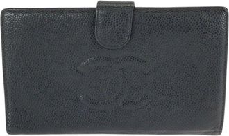 Chanel Black Caviar Leather Coco Mark Long Wallet (Authentic Pre-Loved)