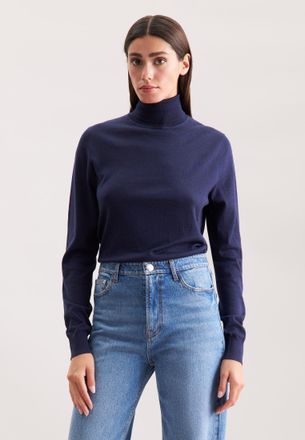 Seidensticker Strickpullover SEIDENSTICKER, Damen, Gr. S, dunkelblau, 90% Wolle, 10% Seide, regular fit, ohne Ausschnitt, Pullover Strickpullover, Sweater