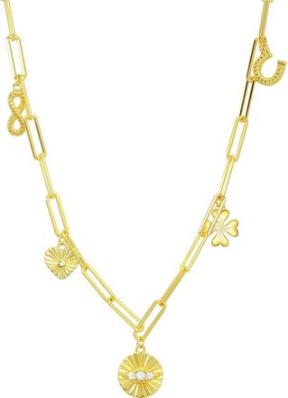Candela Jewelry Cubic Zirconia Luck Charm Necklace in Gold/Clear at Nordstrom Rack