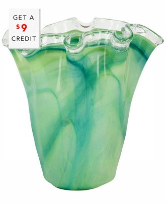 Vietri Vietri Onda Glass Green Ruffled Vase With $15 Credit