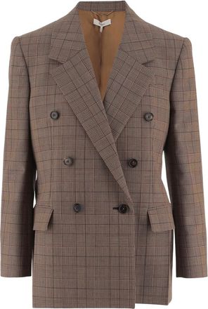 Chlo&eacute; Brown Plaid Notched Lapel Blazer
