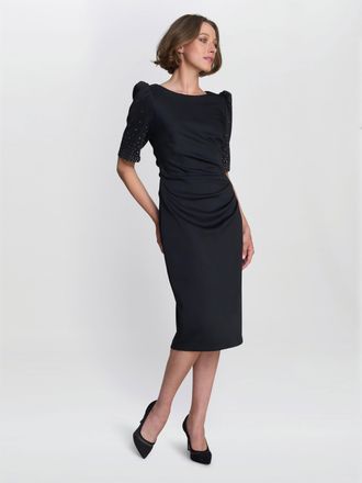 Gina Bacconi Womens Louisa Dress With Beaded Sleeve - Black - Size 16 UK
