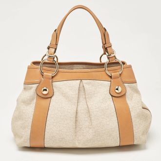 DKNY Dkny Beige/brown Monogram Canvas And Leather Front Zip Tote