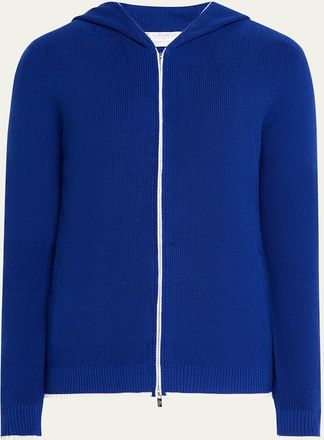 Bergdorf Goodman Mens Rib-Knit Hooded Zip Sweater