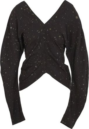 Cortana Kaz- zijden top met vlekkenprint- - Dames - Longsleeves - Zwart - M - Tops