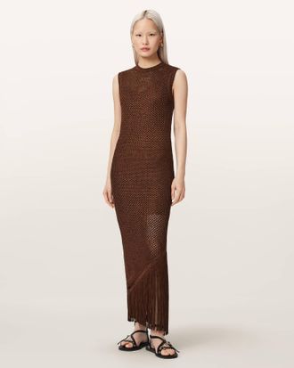 AllSaints Polyester Jessie Slim Fit Knitted Midi Dress, Size: XS