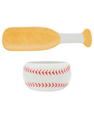 Godinger League Baseball Bat Platter & Baseball Serving Bowl