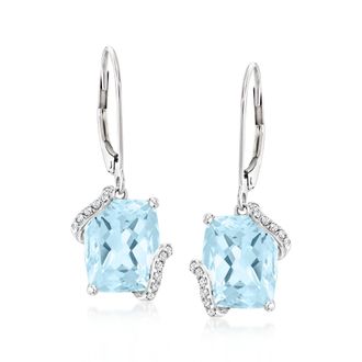 Ross-Simons Sky Blue Topaz Drop Earrings With. Diamonds in 14kt White Gold