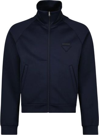 Prada Light Jackets, male, Blue, Size: XL Zippered Technical Fabric Jacket