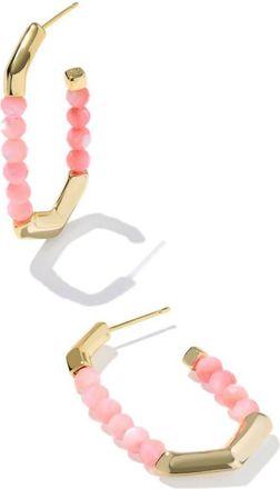 Kendra Scott Womens Sylvia Hoop Earrings In Gold Pink Chalcedony