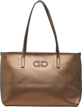 Ferragamo Bronze Brown Leather Shoulder Bag Tote Bag (Pre-Owned)