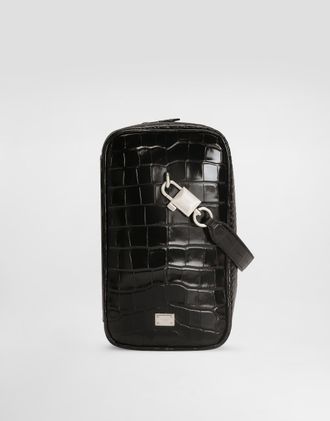 Dolce & Gabbana Lock Polished Alligator Handbag - Man Black Onesize