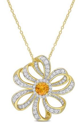 Delmar 10K Yellow Gold Plated Sterling Silver Madeira Citrine White Topaz Flower Pendant Necklace at Nordstrom Rack
