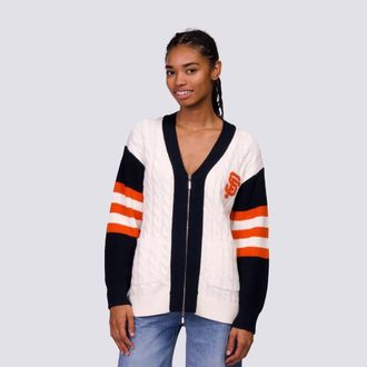 Lusso Womens Lusso Black/White San Francisco Giants Shyla Knit V-Neck Full-Zip Sweater at Nordstrom, Size X-Large