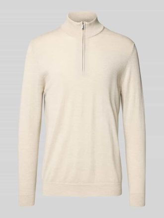 Profuomo Pullover aus Merinowolle mit Troyer-Kragen in Beige, Größe XL