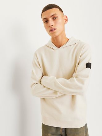 Jack & Jones Kapuzenpullover JACK & JONES JCOAERO KNIT HOOD SN, Herren, Gr. S, gelb (moonbeam), Strick, Obermaterial: 84% Polyester, 16% Nylon, unifarben, relaxed 