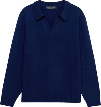 Brooks Brothers Truien & Vesten, Heren, Blauw, 2Xl, Wol, Gebreide polo met open kraag van lamswol