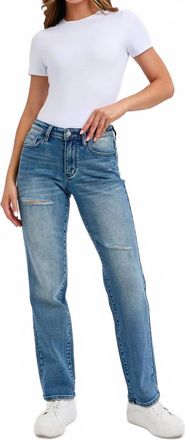 Judy Blue Mid Rise Destroyed Dad Jeans In Contrast Wash