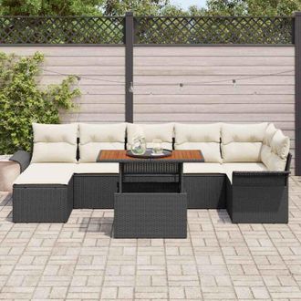 vidaXL Conjunto De Sof&aacute; De Jard&iacute;n 8 Pcs Negro Polirat&aacute;n Vidaxl