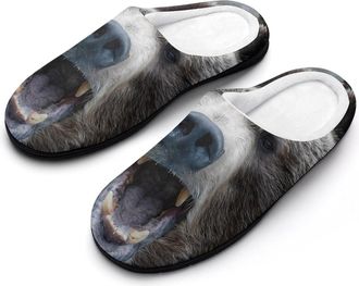 Generic Grizzly Bear Howl Mens House Slippers Memory Foam Washable Cotton Slip on Home Shoes