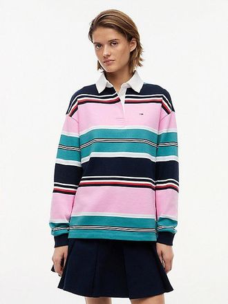 Tommy Hilfiger Camiseta de rugby amplia de rayas mixtas