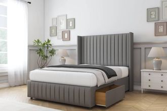 Comfort Beds Chester Dumfries Divan Base 2 Drawers - 54 Wingback-Footboard in Light Grey | Size: Small Double