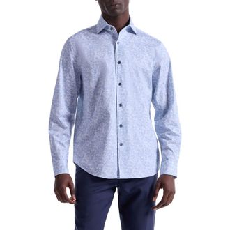 Bugatchi Devon OoohCotton Floral Button-Up Shirt in Sky at Nordstrom Rack, Size X-Large