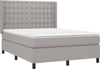 vidaXL Cama Box Spring Colch&oacute;n Y Luces Led Tela Gris Claro 140x200 Cm Vidaxl