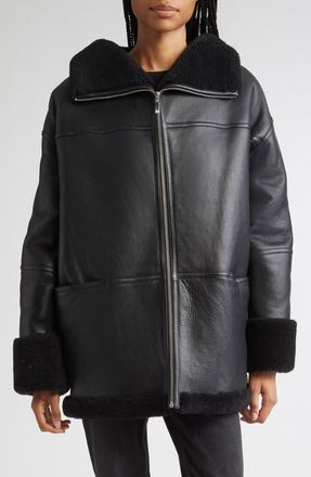 Toteme Menfi Oversize Genuine Shearling Coat in Black at Nordstrom, Size Medium
