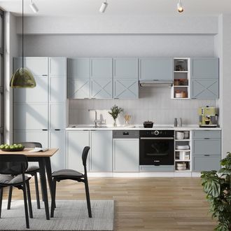 Vicco Mueble De Cocina Fame-line, Azul Claro-gris-blanco, 355 Cm, Et M&aacute;rmol, Vicco