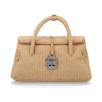 Zanellato Contrast Leather Trim Turn-Lock Tote Bag - Dames - Tassen - Beige - Maat: ONE Size Leer