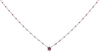House of Brilliance Sterling Silver Rhodolite Enamel Bead Chain Necklace 18 Inch