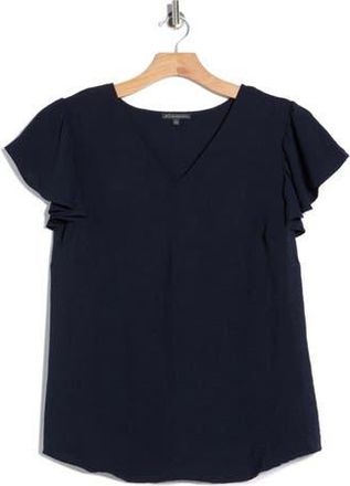 Adrianna Papell Flutter Sleeve V-Neck Blouse in Blue Moon at Nordstrom Rack, Size 2X