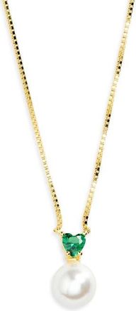 Argento Vivo Cubic Zirconia Heart & Faux Pearl Necklace in Gold at Nordstrom