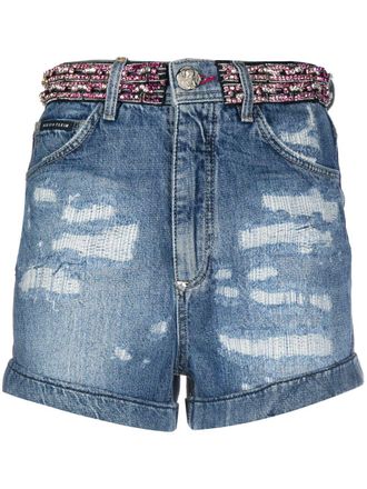 Philipp Plein Shorts denim con strass - Blu