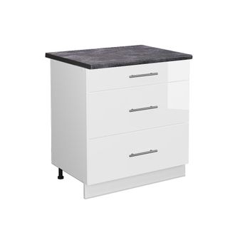 Vicco Mueble Bajo De Cocina Fame-line, Blanco Alto Brillo, 80 Cm Con 3 Cajones, Et Antracita