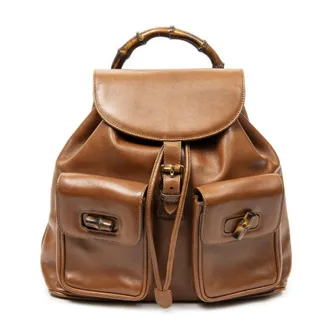 Gucci Pre-owned Womens Large Bamboo Backpack - Brown - One Size