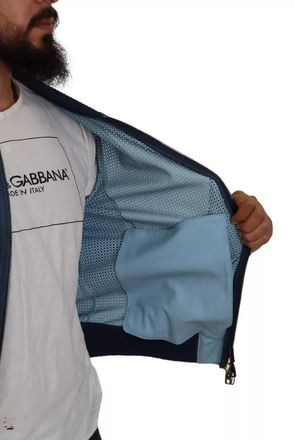 Dolce & Gabbana Blue Leather Perforated Full Zip Mens Jacket (Pre-Owned)