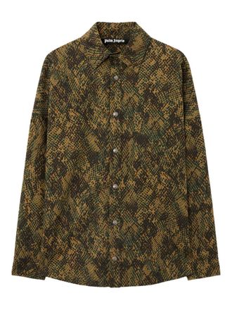 Palm Angels logo snake overshirt - men - Cotton - 44 - Brown