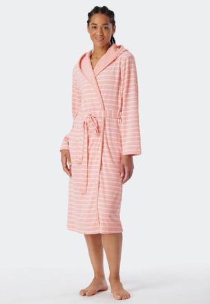 Schiesser Bademantel SCHIESSER Feather Terry, Damen, Gr. L, rosa (ros&eacute;), Baumwoll-Mix, Midil&auml;nge, Hausm&auml;ntel Bademantel, Bindeg&uuml;rtel, Kapuze, Seitentaschen, Reg