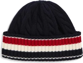 Thom Browne Cable & Rib Virgin Wool Beanie in Navy at Nordstrom, Size Medium