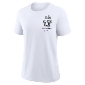 Nike Seattle Seahawks Super Bowl LX Champions Long Ball Nike Womens NFL T-Shirt in White | 01K910A78X-26Y