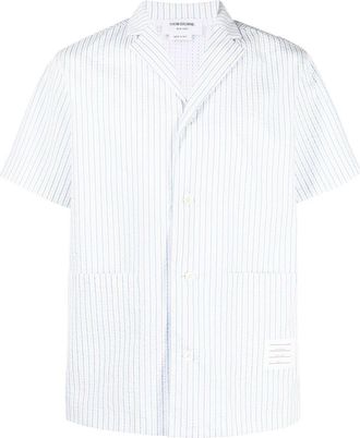 Thom Browne striped short-sleeved shirt - men - Polyamide/Polyester/Polyester - 2 - Blue