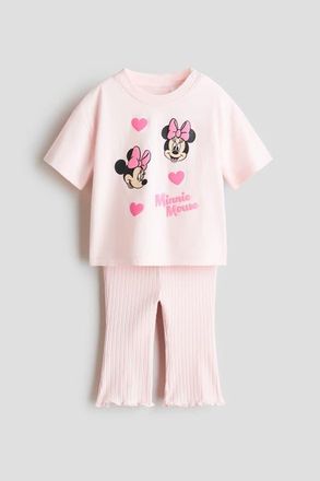 H&M 2-piece Print-motif Cotton Set in Light Pink/minnie Mouse at Nordstrom, Size 18M