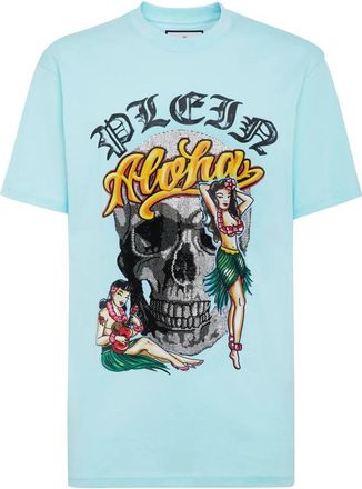 Philipp Plein T-Shirt Ronde Hals Hawaii - Heren - T-shirts - Blauw - 2XL - Katoen - Tops