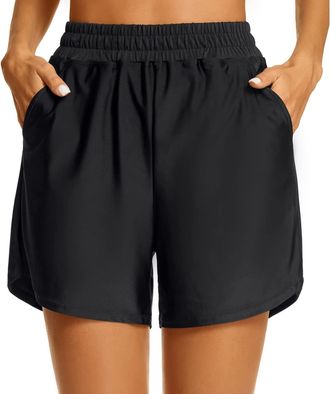 Generic Running Shorts Women High Waist Gym Short For Women Plus Size Loose Fitting Breathable Yoga Short Phone Pocket Quick Drying Swim Trunks High Stretch C