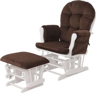 Hhg Hhg - Sill&oacute;n Relax 021, Sill&oacute;n Mecedora Mecedora Con Taburete Tejido Cuerda 320g/m&sup2; Oeko-tex, Marr&oacute;n Armaz&oacute;n Blanco
