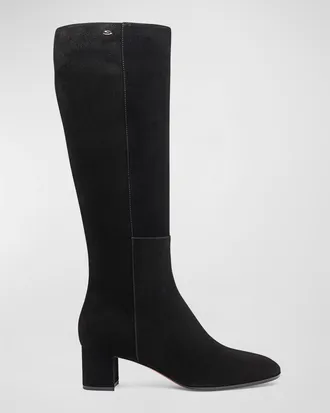 Santoni Suede Block-Heel Knee Boots