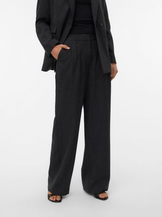 Vero Moda Anzughose VERO MODA VMBESTIE MW WIDE DAD PANT NOOS, Damen, Gr. 36, L&auml;nge 32, grau (dunkelgrau melange), Web, Obermaterial: 94% Polyester, 4% Viskose, 